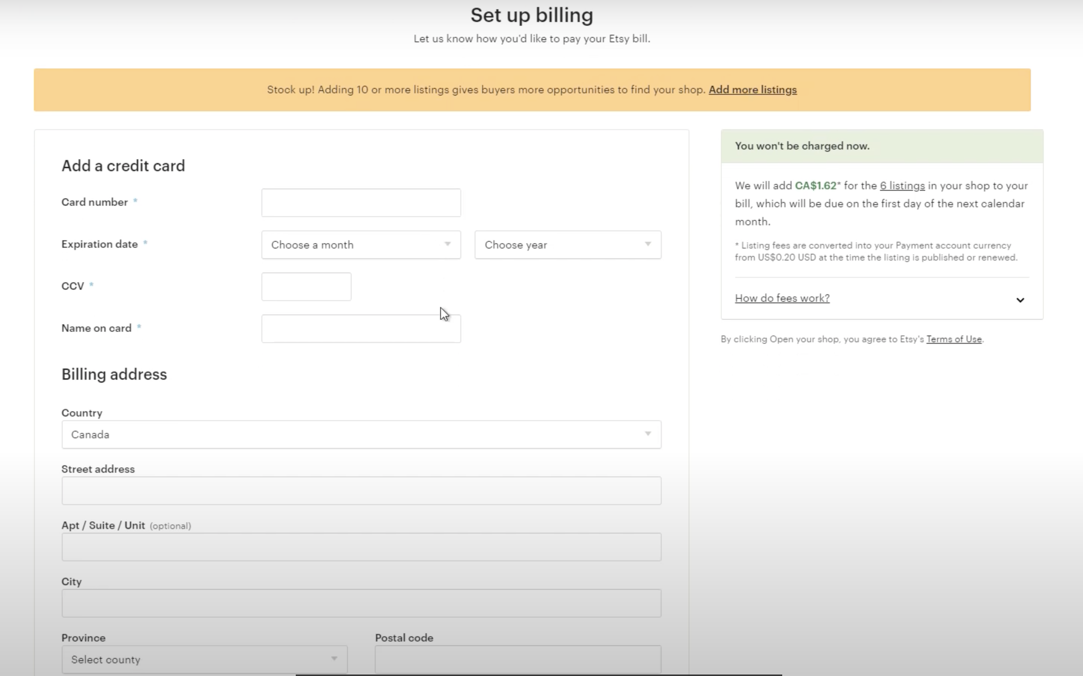 Etsy開店五大步驟 建立付款方式  Set up billing 